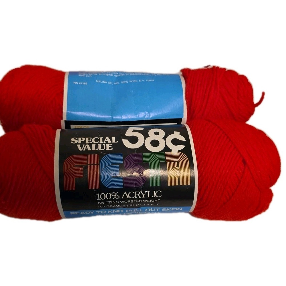 Vintage Malina Orlon Acrylic Worsted 4 Ply Yarn 2 Skein Lot Color #715 Carnatian